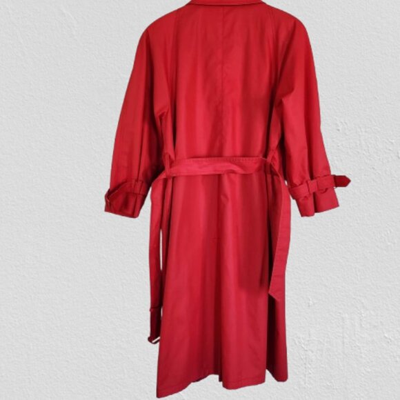 London Fog Red Midi Trench Coat Size 12 Petite 80's,Belted, Pockets, Lined - Picture 5 of 11